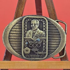 VTG 1991 75th Indianapolis Brass 500 Belt Buckle Anton Hulman jr Dodge Chrysler